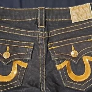Womens 24 True Religion Blue Jeans Joey Gold Sequin W27 L26.5 RN112790